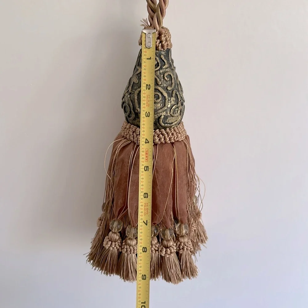 Large Brown Vintage Tassel Tieback Rope Beads Decorative Curtain  Drapery